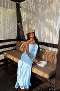 Baby Blue Satin Slip Maxi Dress