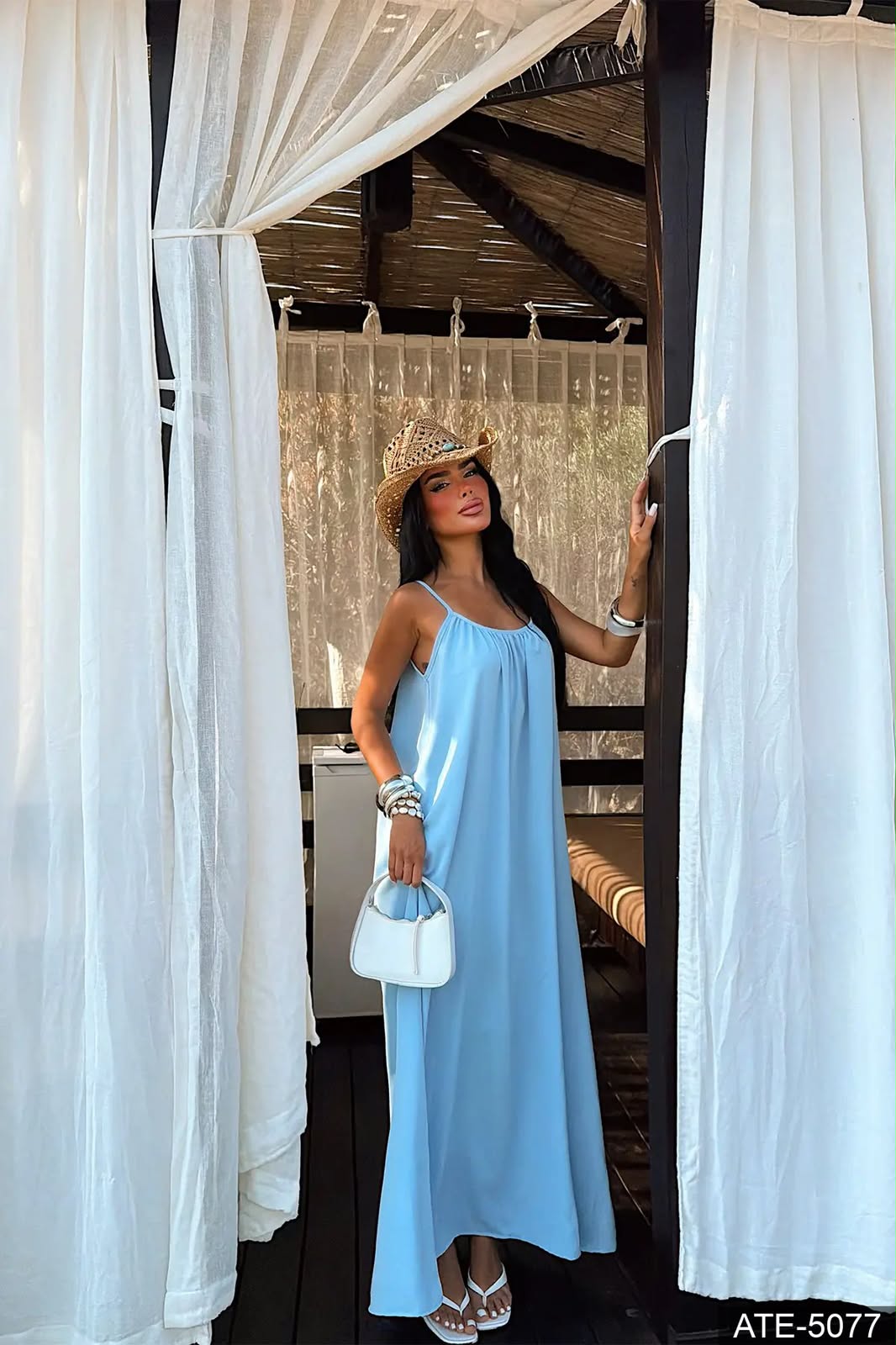 Baby Blue Satin Slip Maxi Dress