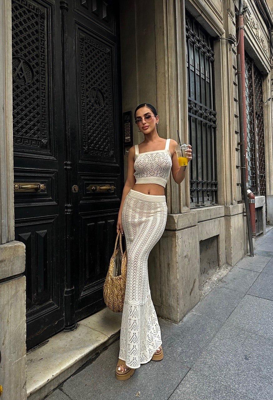 White Crochet Two-Piece Set