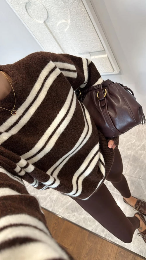 Brown Striped Knit Sweater