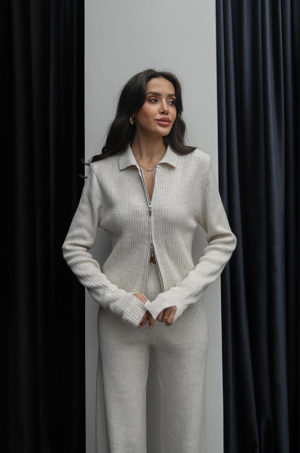 Cream Zip-Up Set