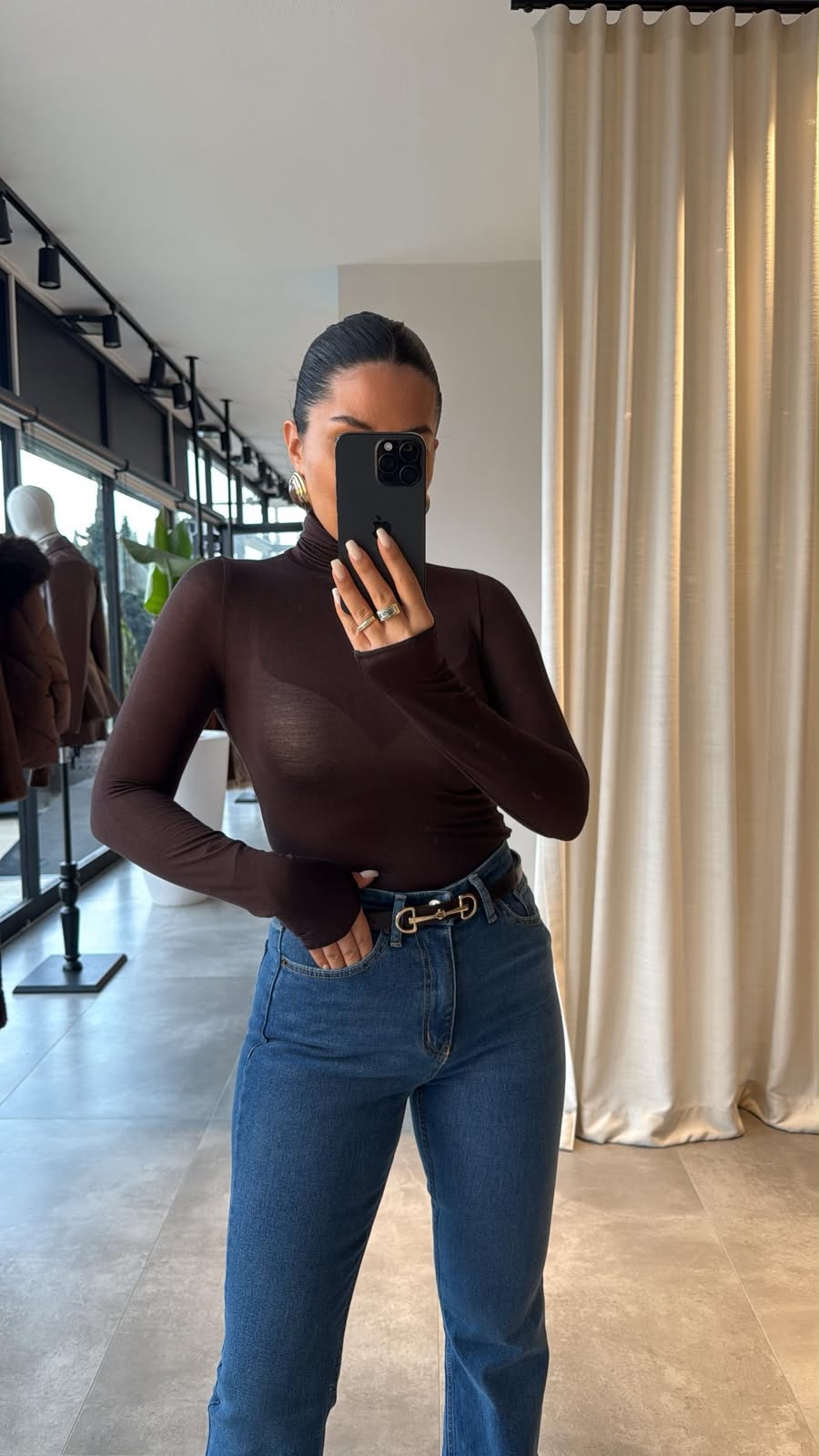 Sheer Turtleneck Long Sleeve Top