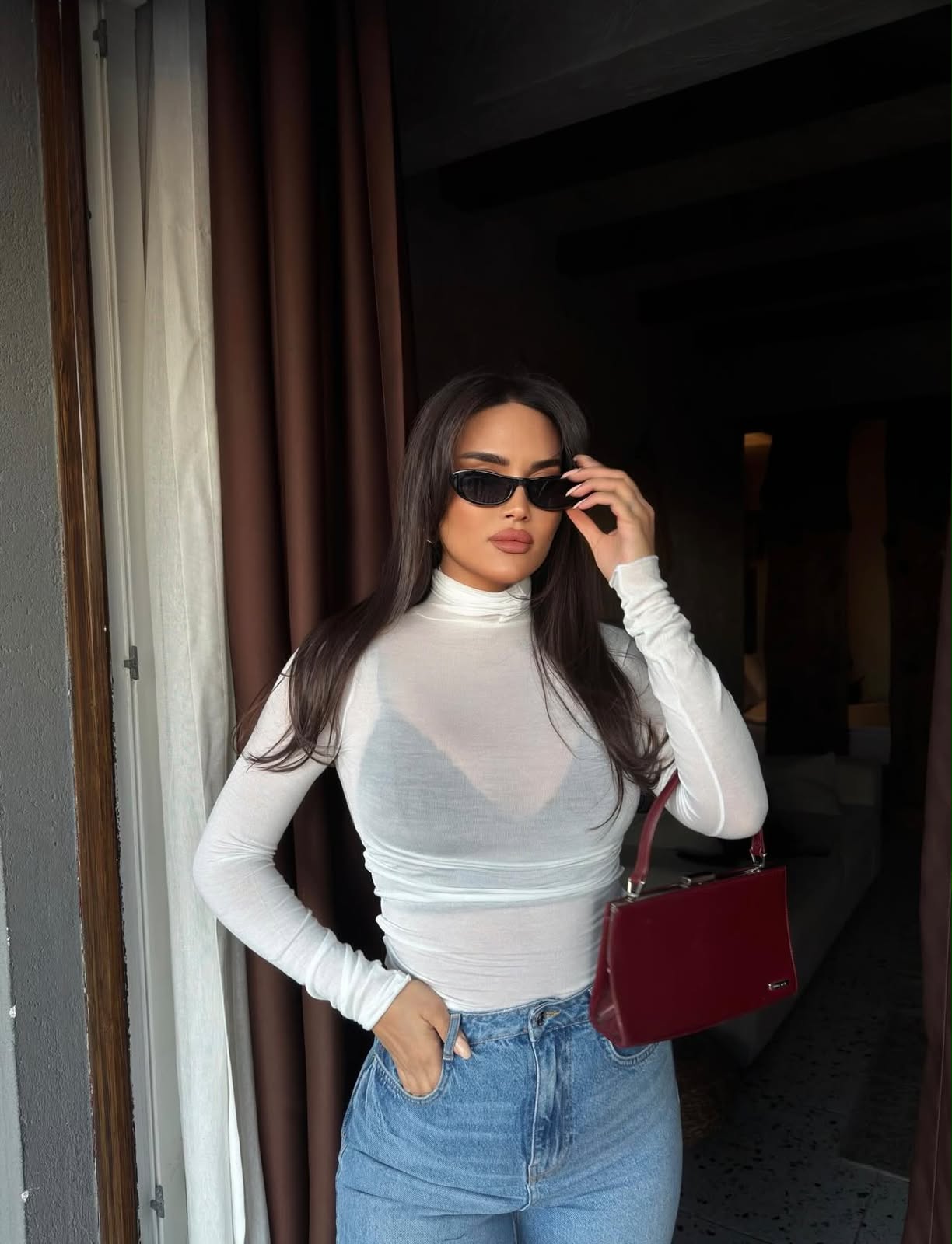 Sheer Turtleneck Long Sleeve Top