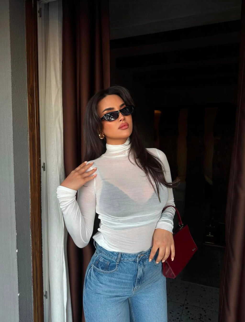 Sheer Turtleneck Long Sleeve Top
