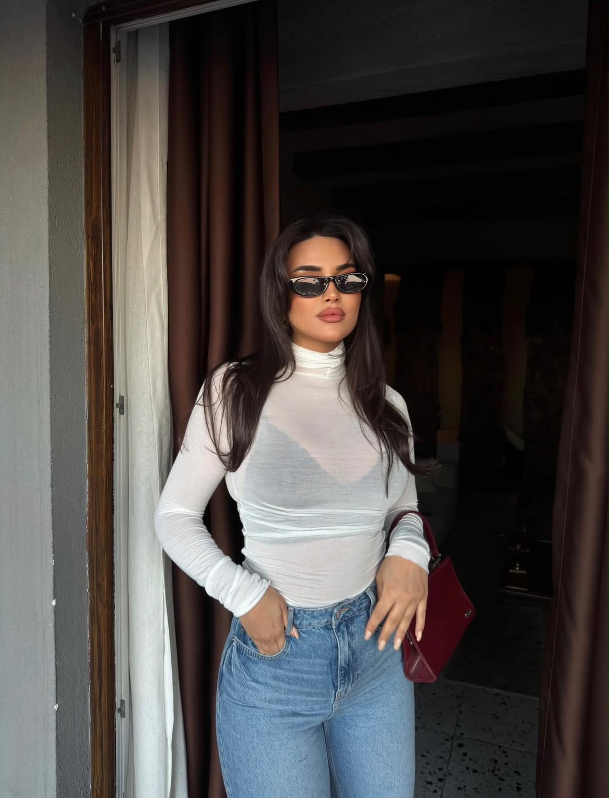 Sheer Turtleneck Long Sleeve Top